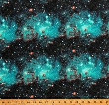 Cotton Outer Space Nebula Galaxy Stars Teal Fabric Print by the Yard D776.81 - £9.55 GBP