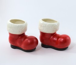 Pair of Mini Santa Claus Boots Figurine Tooth Pick/Match Holders Ceramic 3&quot; Tall - £9.56 GBP