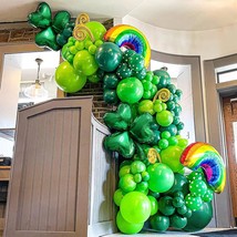 128Pcs Green Balloon Arch Garland Kit With Lucky Shamrock Clover Rainbow Foil Ba - $28.99