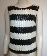 Vintage SEQUIN TOP Black White MOD PIN UP Sleeveless 1960&#39;s GO GO GIRL L... - $81.69