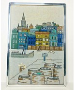 Vtg String Art Embroidery Town Scene Coastal Venice Italy Boats Framed P... - $53.69 CAD