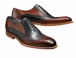 Black White Spectator Oxford Wing Tip Genuine Leather Burnished Brogue Toe Shoes - £119.87 GBP+