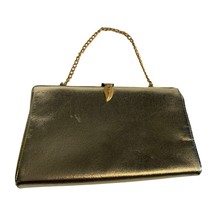 Vintage Gold Handbag purse with Leaf and Crystal Clasp with chain handle - $18.56