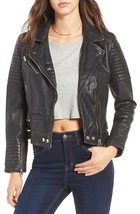 Women Leather Jacket Black Biker Motorcycle Winter Outfit with Side Belts - $159.99
