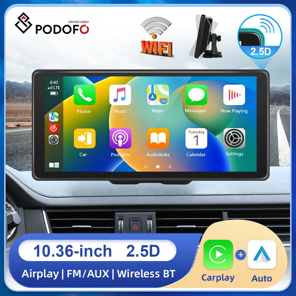Podofo 10.36Inch Universal Carplay Monitor Android Auto Screen Smart Player With - £87.82 GBP+