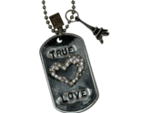 Kate Mesta TRUE LOVE Crystal Heart Paris Dog Tag  Necklace  Art to Wear New - £15.78 GBP