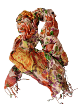 Lane Bryant Floral Scarf Pink Romantic Roses Fringe Ends Y2K 2000s Vinta... - $739.72 MXN