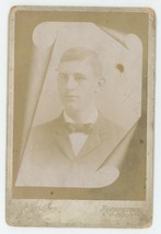 Antique c1880s Tromp L&#39;oeil Cabinet Card Handsome Young Man Bow Tie Hagerstown - £7.52 GBP