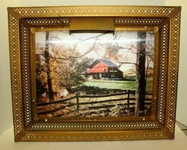 Vintage Lighted Lenticular 3D Hologram Red Barn Country Brass Colored Fr... - $74.25