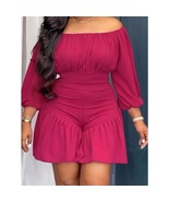 Rose Red Casual Off-the-shoulder Three-quarter Sleeve Ruffle Fitted Jump... - $38.99