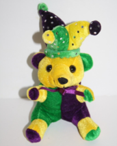 BBD Mardi Gras Jester Hat Teddy Bear 7&quot; Green Purple Plush Stuffed Soft Toy - $7.85