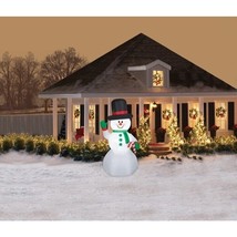 Holiday Time Airblown Inflatable Snowman with Candy Cane 7 Feet Yard Decor - £55.37 GBP