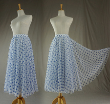 Light Blue Tulle Midi Skirt Women Plus Size Dot Tulle Tutu Skirt image 2