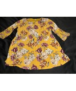 Est. 1946 XL Mustard Yellow Floral Tunic Top 3/4 Sleeve A-Line Stretchy - $22.93