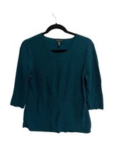 EILEEN FISHER Womens Sweater Teal Green Merino Wool Ribbed Pullover Size Large - £26.78 GBP