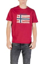 Napapijri Men T-Shirt Red Short Sleeve Designer Logo Tee 2025 Collection - $832.02 MXN