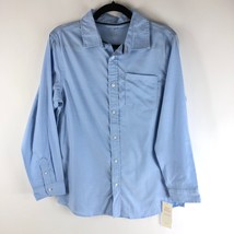Cat &amp; Jack Boys Button Down Shirt Long Sleeve Pocket Stretch Blue L Husky - £6.26 GBP