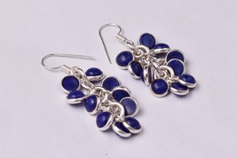 Handcrafted Silver Plated Grape Bunch Sapphire Ethnic Dangle Earrings For Women - £22.74 GBP