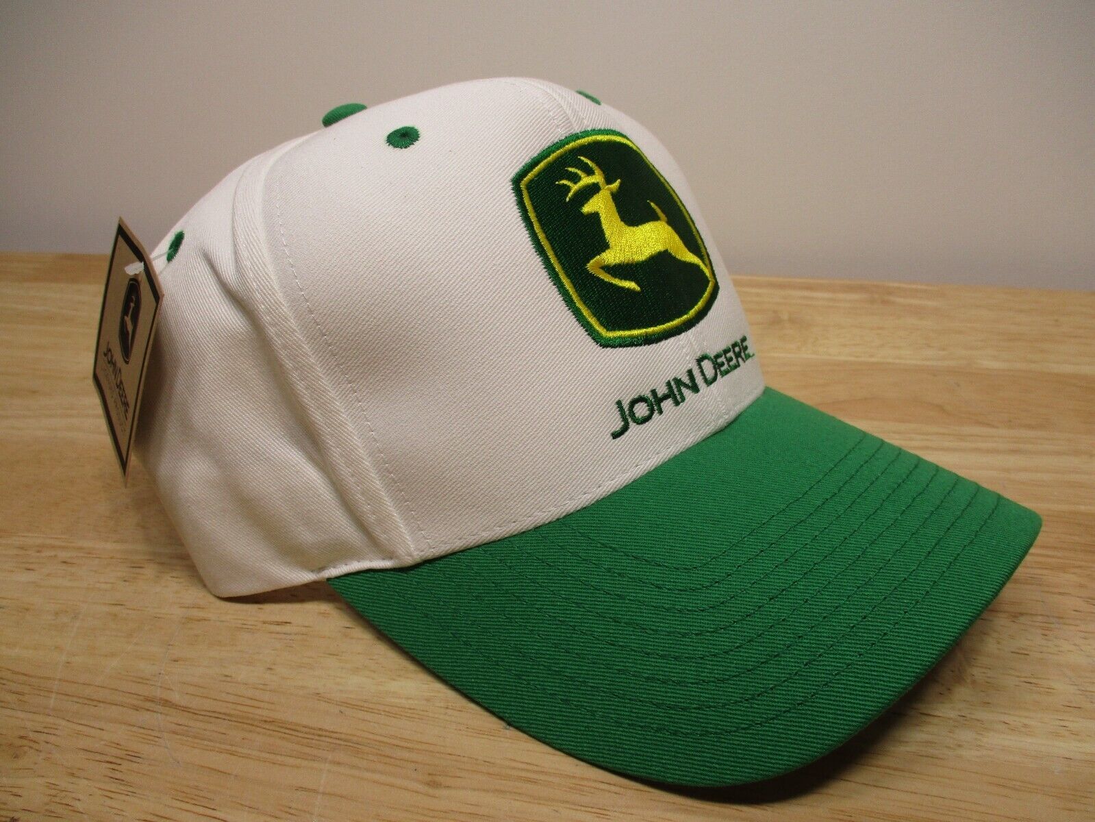 Primary image for John Deere Adjustable Vintage New W Tags Old Stock White Green Hat Cap Snap Back