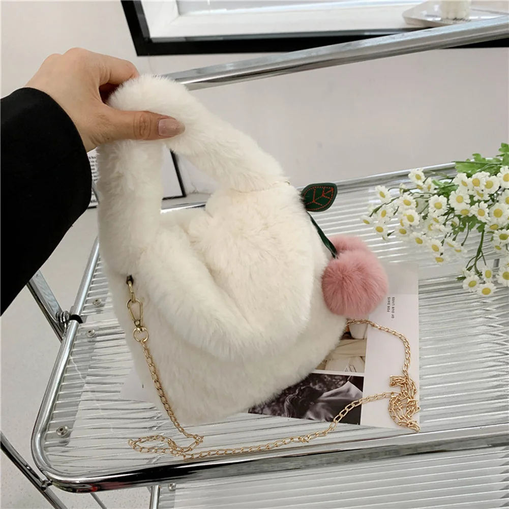 Winter Soft Touch Plush ry Handbag For Women Pompom Cute Mini Tote Purses Ladies - £51.17 GBP