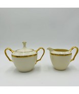Lenox Tuxedo Gold J-33 Porcelain Creamer &amp; Sugar Bowl Set USA Made - £110.18 GBP