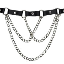 Leather Chain Choker O Rings Collar Adjustable Snap Closure Triple Draped L9849 - £17.39 GBP