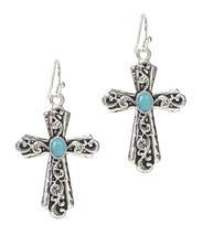 Celtic Cross Dangle Earrings with Turquoise Stone White Gold - £9.79 GBP