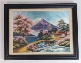 Vintage Japanese Silk Embroidery Picture Mt Fuji landscape Japan Art framed - $74.24