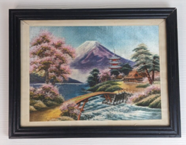 Vintage Japanese Silk Embroidery Picture Mt Fuji landscape Japan Art framed - £59.12 GBP