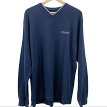 Chaps Ralph Lauren Mens Sweater Navy Blue Gray V-neck Knit Pullover Preppy  L - £15.37 GBP