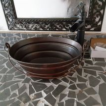 16&quot; Oval Hand Hammered Copper Bucket Vessel Sink with Choice of Drain and 13&quot; Ve - £235.86 GBP