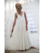 V Neck Lace White Flower Girl Dress Girl&#39;s Dresses - £63.26 GBP