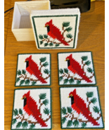 Handmade Crochet Red Cardinal Coaster Set w/Crochet Box - $10.99