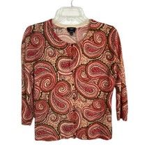 Talbots Womens Sweater Size Petite Small Red Paisley Merino Wool Button Up  - £26.63 GBP