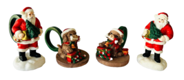 4 Christmas Napkin Rings Resin 2x Santa w/ Tree 3.5&quot; 2x Puppy Dog w/ Bone 2&quot; - $19.34