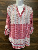 Belle Tweed Blouse Women Size Small Boho Geometric V-Neck Sheer Long Tab... - £12.87 GBP