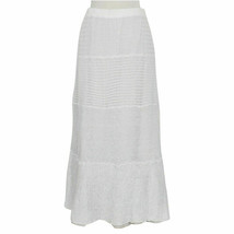 EILEEN FISHER White Fine Gauge Linen Lace Mix Full Length Tiered Skirt S - £118.14 GBP