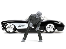 1957 Chevrolet Corvette Black w White Top Wolfman Diecast Figure Universal Monst - £39.04 GBP