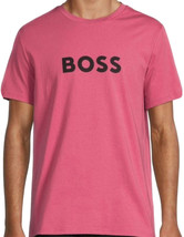 Hugo Boss Men&#39;s  Pink Black Logo Cotton Regular Fit T-Shirt Size 2XL - £48.34 GBP