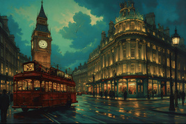 This digital painting captures a lively, rainy night in London - €2,16 EUR
