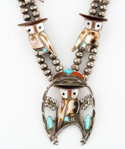 PW NATEWA (NM) STERLING SILVER ZUNI OWL SQUASH BLOSSOM NECKLACE 25.5&quot; L - £1,393.24 GBP