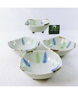Footed Bowls Dipping Candy Nut Serving Gold Corner Accents Ceramic Set of 4 - €42,74 EUR