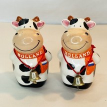 Holland Cows Black White Cowbell Souvenir Salt Pepper Shakers Ceramic Pa... - $18.58