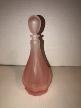 Pretty Vintage Frosted Pink Glass Perfume Bottle With Glass Stopper 7&quot; Tall - £15.09 GBP