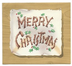 VINTAGE 1940s WWII ERA Christmas Greeting Holiday Card Merry Twigs &amp; Holly Leaf - £11.75 GBP