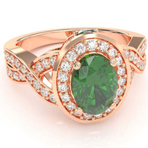 Three Stone Lab-Created Emerald Diamond Engagement Ring In 14k Rose Gold - £908.67 GBP