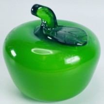 Green Art Glass Apple Green Stem Leaf 3.25 Inches 3-G Imports Paperweight - £11.73 GBP