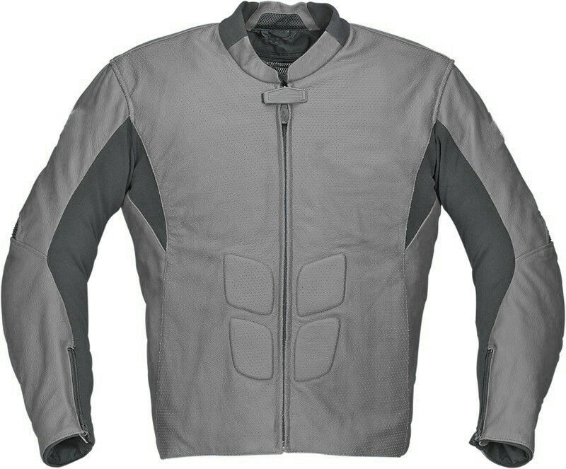 Men Gray Black Contrast Motor Biker Custom Genuine Leather Safety Pad Jacket
