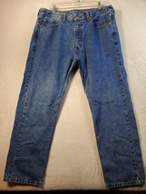 Levi&#39;s Jeans Mens Size 38x30 Blue Denim 100% Cotton Pockets Flat Front Logo - $21.65