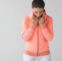 Lululemon Neon Heather Pink Orange Coral Scuba Hoodie Size 8 - £72.38 GBP